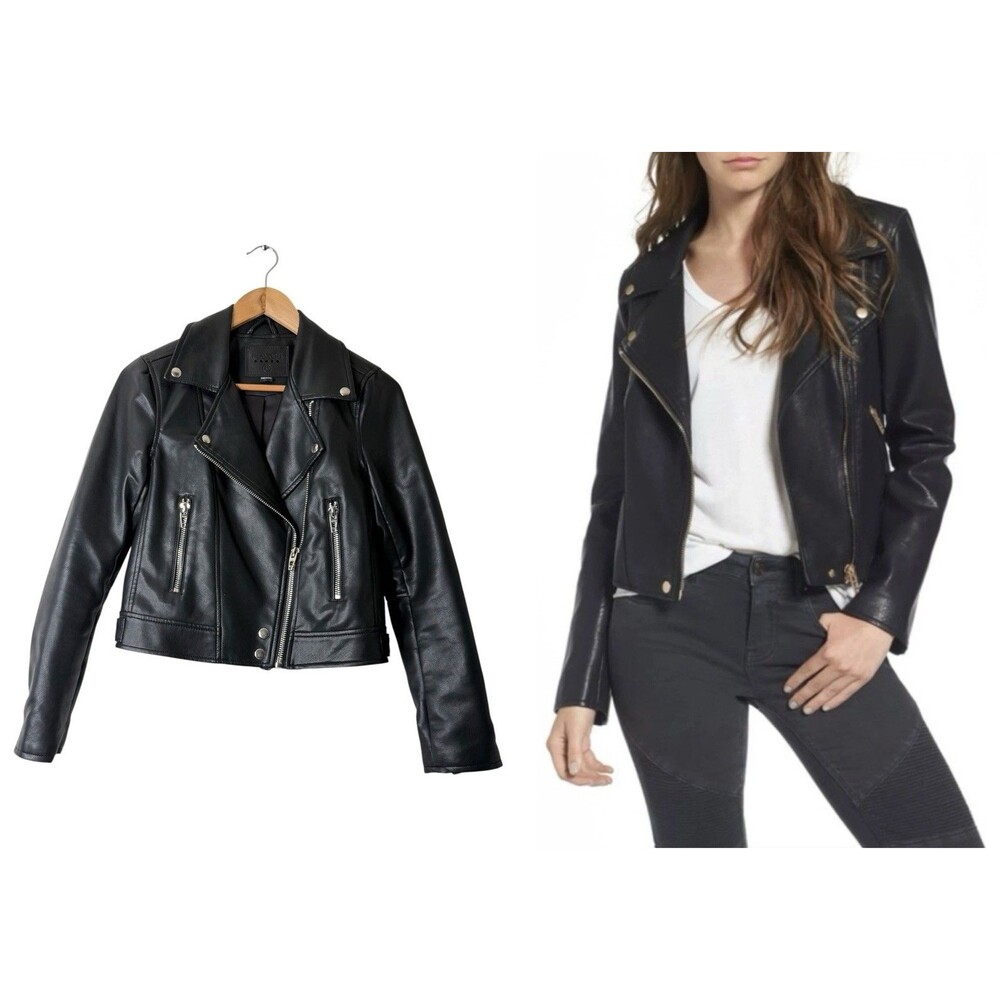 Blank NYC Black Faux Vegan Leather Moto Cropped Jacket XS Grunge Bikercore Punk